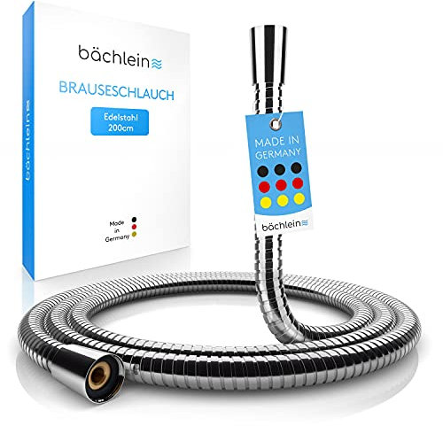 Bächlein Edelstahl 304 Brauseschlauch mit doppelten Verdrehschutz, flexibler und knickfester Duschschlauch in 2m Länge - Made in Germany, universelles G ½” Anschlussmaß