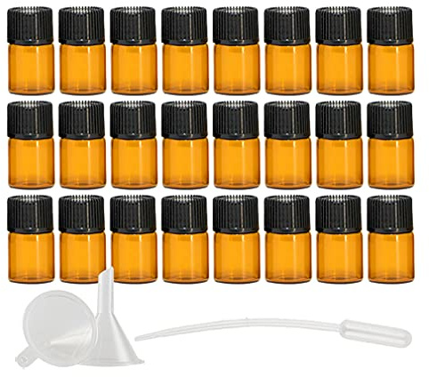 TIANZD 25 Pièces Mini 2ml Bouteilles en Verre D'huile Essentielle avec Orifice Réducteur, Flacons en Verre Vides apour Huiles Essentielles Aromathérapie