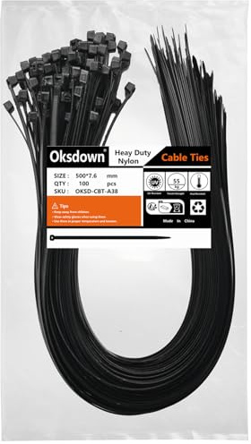 Oksdown 500 mm x 7,6 mm Collier de Serrage Plastique Noir Serre Câbles Longs Rilsan Ultra Solides Résistant aux UV Attache Câble Lot de 100 Pièces
