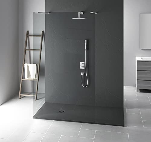 PIATTO DOCCIA IN PIETRA NATURALE ESOLUTION SERIE F IN MARMORESINA EFFETTO PIETRA ARDESIA DIVERSI COLORI BIANCO NERO GRIGIO BEIGE 120X70 CM (GRIGIO)