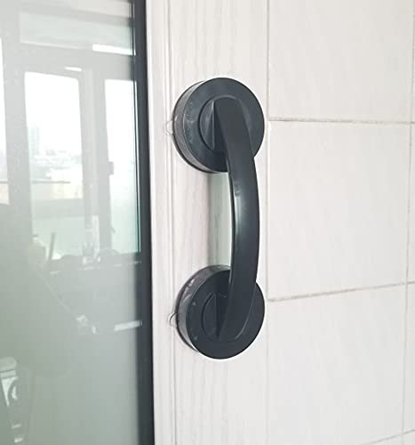 WANLIAN-Powerful Suction Cup Glass Mirror Door Handle, Refrigerator Drawer Bathroom Suction Cup Wall handrail, Bathtub Shower Handle Kitchen Drawer ，Cabinet Handle Suction Cup (Black Large)