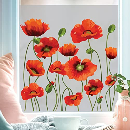 Sichtschutzfolie mit Mohnblumen, Fensterfolie Fensterdeko Milchglasfolie, 55 cm hoch, 50 cm breit