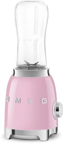 Smeg, Personal Blender PBF01PKEU, 2 Geschwindigkeitsstufen, Doppelklinge aus Edelstahl, 2 x 600 ml Flaschen inklusive, rutschfester Standfuß, integrierte Kabelaufwicklung, 300W, Rose