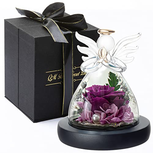 PQSWATER Muttertagsgeschenke für Mama,Geschenke für Frauen,Ewige Rose,Geburtstagsgeschenk für Frauen,Mutter Geschenk,Schutzengel,Handgefertigte Ewige Blume Engel Figur Violett