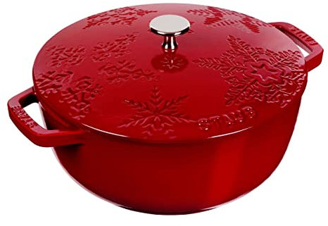 STAUB CAST IRON 24CM SNOWFLAKE, CHERRY RED, ROUND FRENCH OVEN