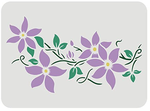 FINGERINSPIRE Clematis - Plantilla clásica de 29,7 x 21 cm, plantillas de flores para decoración de pared, diseño de clemátide, plantilla de plástico reutilizable para decoración de pared del hogar