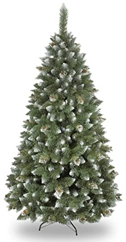 Novatom Albero di Natale artificiale Supporto in Metallo Coni Naturali Effetto Neve Innevato Realistico (180cm)
