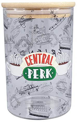 FRIENDS Tarro de almacenamiento de vidrio, con licencia oficial, Central Perk, tarro de almacenamiento con tapa