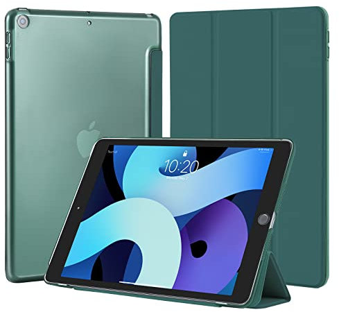 4UBonLife Custodia per iPad 9a/8a/7a Generazione 10,2 Pollici 2021/2020/2019, Smart Cover Protettiva Rigida Custodia Sottile e Leggero con Retro Traslucido per iPad 7/8/9, Verde Notte