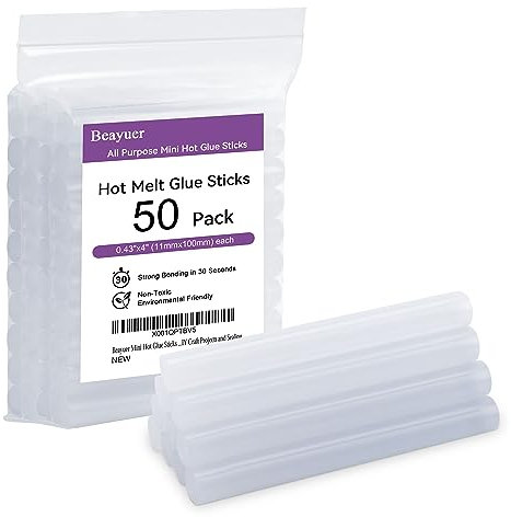 Beayuer Mini barras de pegamento caliente de 11 mm x 100 mm, paquete de 50 unidades para la mayoría de pistolas de pegamento termofusible pequeñas, barras adhesivas transparentes perfectas para