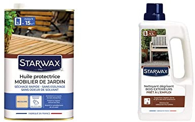 STARWAX Huile Protectrice Application Facile Teinte Incolore - 1L - Idéal pour Nourrir et Protéger Les Bois Desséchés & Nettoyant Dégrisant pour Bois Extérieurs - 1L