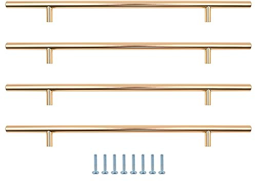 ZONADAH 4 Pack Gold Cupboard Handles 256mm Hole Center T Bar Handles, Stainless Steel Drawer Handles Long Wardrobe Door Handles Pulls, 150mm Length Kitchen Cabinet Handles for Bedroom Drawer