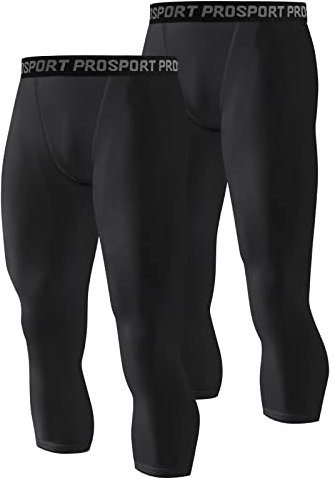 Hovershoes 2 Pack Men's 3/4 Compression Pants, Quick Dry Athletic Leggings, Running Workout Basketball Capri Tights, Yoga Gym Sports Base Layer for Summer Winter