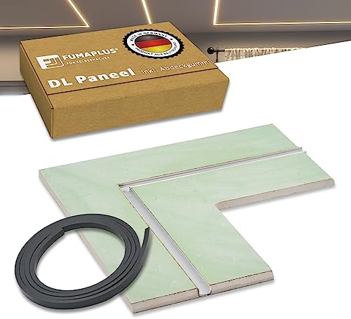 fumaplus® LED-Trockenbauprofil für Direktes Licht, Eckpaneel 1-läufig, 1-läufige Aluminiumschiene, Gipspaneel für individuelle Beleuchtung, integrierte Aluminiumschiene für LED-Stripe