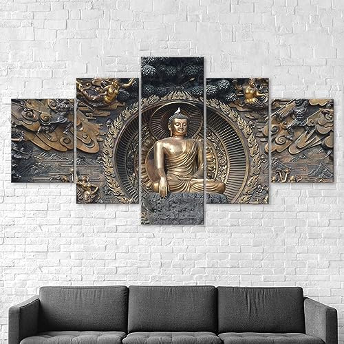 WAGYU 5 teilige bilder Buddha-Statue-Skulptur 5 teilige Leinwandbilder Bilder,5 teilig wandbild,leinwanddrucke 5 stück wandkunst,bilder wohnzimmer modern leinwand Malerei,xxl bilder,200x100cm