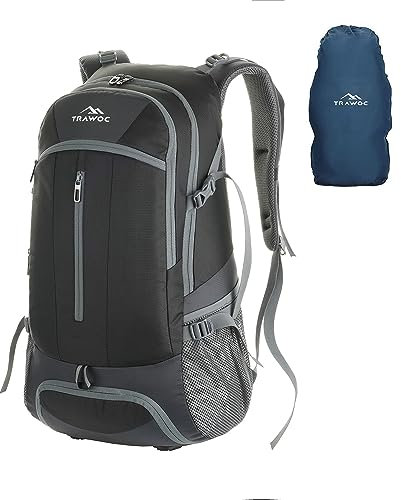 TRAWOC FALCON 40 Litre Travel Backpack Laptop Backpack for Men and Women, Casual Daypack with Rain Cover Hiking, Trekking, Travelling Bag Black, LHK005