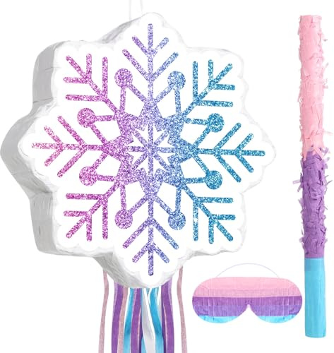Harrycle Winter Piñata Christmas Wonderland Themed Piñata with Blindfold Bat for Christmas Princess Winter Theme Birthday Party Supplies Decorations(Pink, Blue,Snowflake)