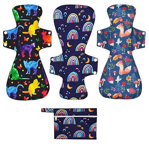 ReUseLife 4 Pack 16 Inch Cloth Menstrual Pads-Reusable,Washable Overnight or Post Partum Absorbency Pads,Unscented