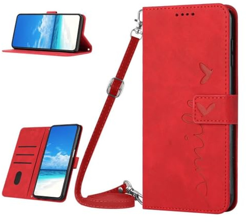 Mo-Somnus Funda de Cartera para Motorola Moto G22, Tapa Abatible de Cuero PU Porta Tarjetas de crédito Piel Carcasa con Colgante Libro Cierre Magnético y Soporte Funda para Moto G22 - Rojo