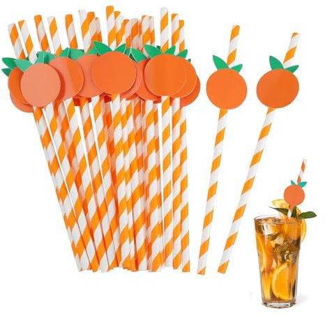 ChAusa 50 Stück Strohhalme Papier, Süßes Orange Papierstrohhalme, Trinkhalme, Natur Papier Strohhalme, Biologisch Abbaubare für Geburtstag, Hochzeit, Weihnachten (Orange Farbe)