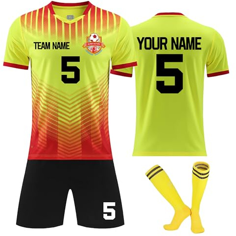 Faletony Personalisiertes Fussball Trikot Kinders Erwachsene Fußball Shirt & Shorts Set mit Name Nummer Team Logo Personalisierte Fußballtrikot Jungs Mädchen