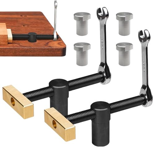 mizikuu 2 Stück Tisch Werkbank Klemme, Holzbearbeitung Hilfswerkzeug Schnell Fixierte Holzbearbeitung Schreibtisch Clip Edelstahl bankhaken 20mm Bench Dog Tools Schraubstock für Holzarbeiten, Schwarz