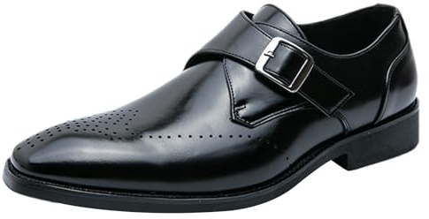 ANUFER Hombre Monje Soltero Zapatos Inteligente Estilo Británico Cuero de Microfibra Vestido Brogues Negro SN0705155 EU43