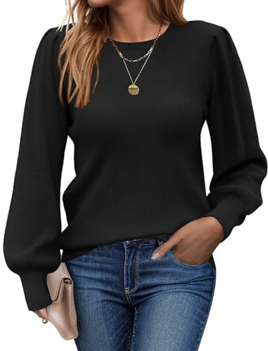Zeagoo Jersey Mujer Jerséis Cuello Redondo Suéter Manga Larga Cálido Corte Ajustado Jersey de Punto Casual Pullover Tops Otoño Invierno Suéter Negro S
