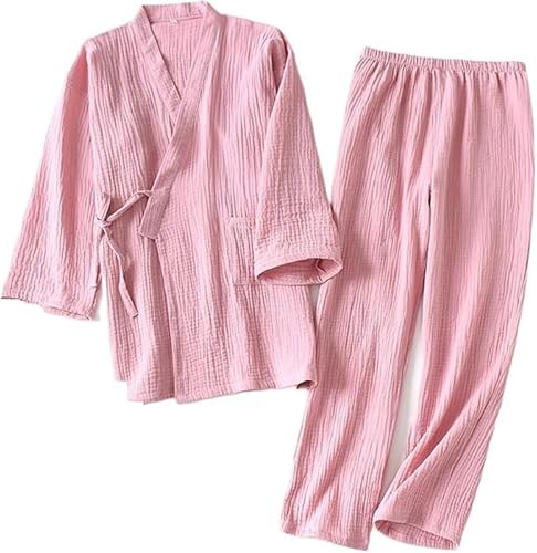 Ensembles de pyjama pour femmes, 2024 Kimono ensemble 100% coton pyjamas deux pièces Couple lâche hommes et femmes sueur vapeur costume service à domicile ensemble ﻿