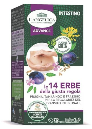 L'Angelica, Le 14 Erbe della Giusta Regola, Integratore per Regolarità Intestinale, a base di Prugna Tamarindo e Frassino, Contro il Gonfiore Addominale, 1 Confezione da 75 compresse