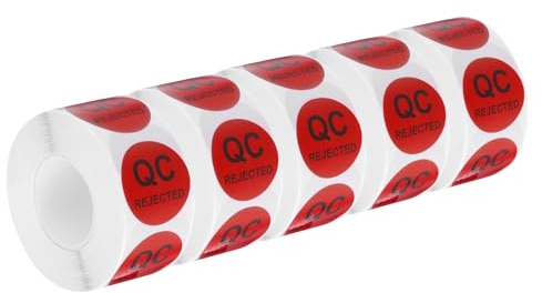 QUARKZMAN Etichette Adesive per Inventario Respinte Controllo Qualità 25mm/1 Rosse per Magazzino, 5 Rotoli 2500 Pezzi