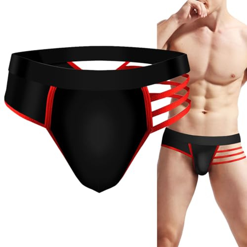 VemeFufu Tangas para Hombre Sexy Jockstrap Suspensorio Slips Tanga Ropa Interior Thong Deportivo Atlético Seda de Hielo Calzoncillos Transpirable Masculino 1 Pieza Rojo