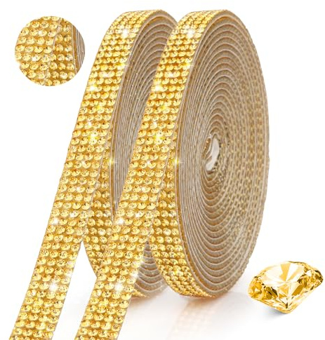 Strass Coller, Ruban doré, Bande autocollant pailletée, Ruban paillette, Or, 2 Rouleaux
