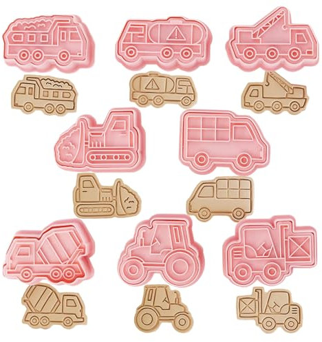 Honicemar 8 Pcs Construction Vehicle Cartoon Cookie Cutters Biscuit Cutters for Baking 3D Shapes for Kids Children Vehicles Cartoon Mould for DIY Chocolate Cookie Fondant Pastry Cake Decoration - C