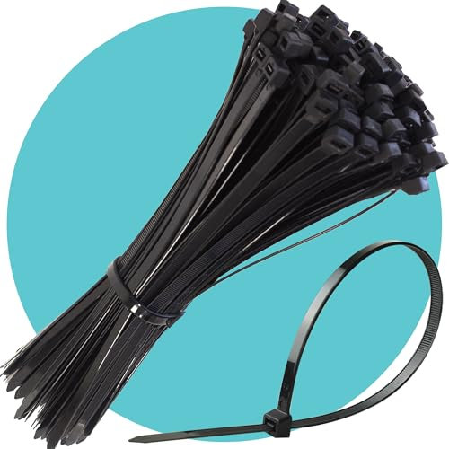Triplast Essential Black Cable Ties - Pack of 1000 x 12 Long Handy Zip Ties (300mm x 3.6mm) - Self Locking Anti-Slip & UV Resistant Nylon Plastic Tie Wraps for Cable Management & Indoor/Outdoor Use