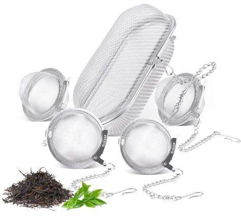 Mulaibdin 5 Piezas Infusor de Te Acero Inoxidable, Colador te Para Taza, Infusionador de Te, Bolas infusoras para el té con Cadena, Filtro de Té de Malla para Té Suelto,Especias,Hierbas