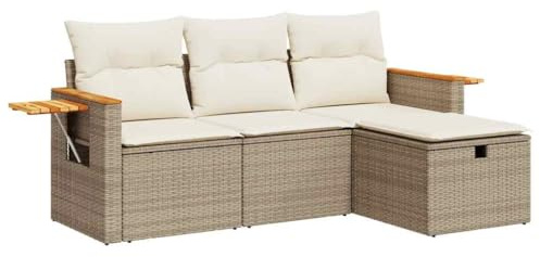 vidaXL Soffgrupp för trädgård med dynor 4 delar beige konstrotting