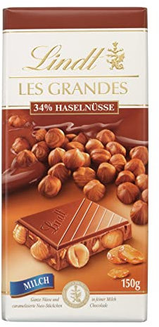 Lindt Schokolade | LES GRANDES Tafel Haselnuss Milch | 150g | Milch-Schokolade mit ganzen- und karamellisierten Nuss-Stückchen | Schokoladen-Tafel