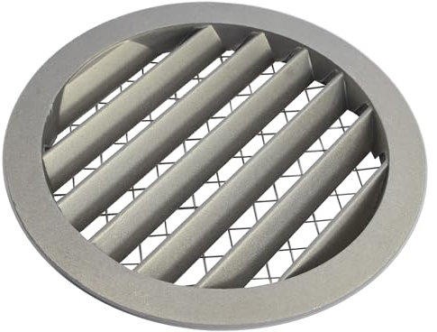 Rejilla de Ventilación Exterior de Aluminio para Extractor de baño, Cocina, Garaje, Pared | Rejilla Redonda con mosquitera metálica, Color Resistente a Rayos UV (Sin Pintura, 160mm)
