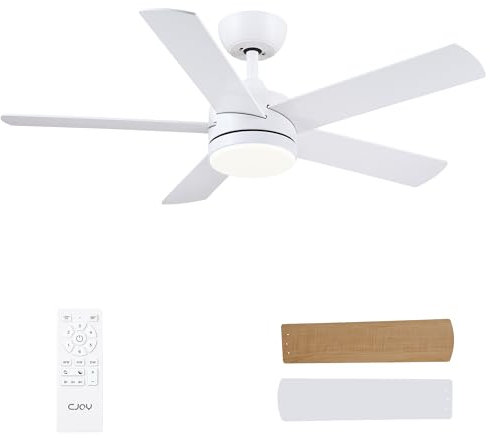 CJOY Ventilatore da Soffitto con Luce e Telecomando, 107 cm Ventilatore Soffitto Silenziosa Bianco/Madera, 6 Velocità, Reversibili, Memoria 3 CCT Dimmerabile, Modalità Sleep, Timer, Dormitorio/Salón