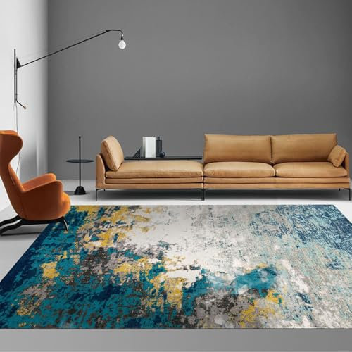 Tappeto Moderno Multicolore per Soggiorno Divano Camera da Letto Ingresso Corridoio Blu Navy Teal Blu Verde Arancione Giallo Nero Marrone Grigio Crema 100x150 cm