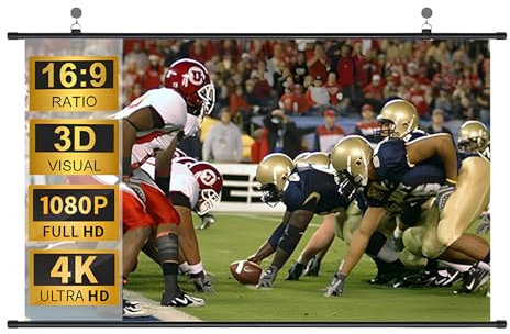 XOBRJQZ Écran de Projection Blanc Rétractable Manuel Portable, Cinéma Maison 8K / 4K Ultra HD 3D Prêt, Écran Videoprojecteur de Plafond Déroulant pour Home Cinéma, Cinéma, Bureau(60 inch)