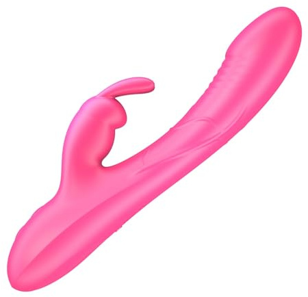 Consolador de Conejo para Punto G Vibrador Anal 2 en 1 con Función de Empuje y Potente Vibrador de Clítoris con 10 Modos de Vibración Juguete Sexual para Mujeres y Parejas (Rosa Rojo)