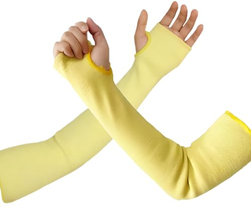 Xinhan - Mangas de protección de brazo de Kevlar de doble capa resistentes al calor, resistentes al calor, para soldar, jardinería, mecánico, Amarillo: 1 par, 46 cm