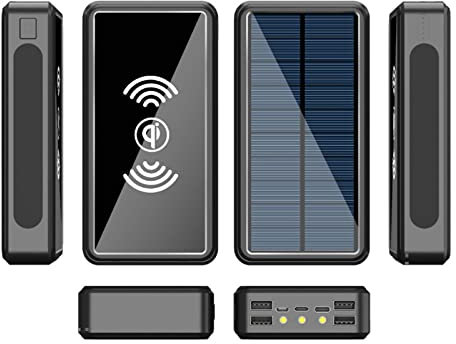 Power Bank Caricabatterie Solare Portatile 50000Mah, Power Bank Solare con 5 Uscite e 4 Ingressi e Torcia Led, Batteria Esterna Caricabatterie Portatile Compatibile