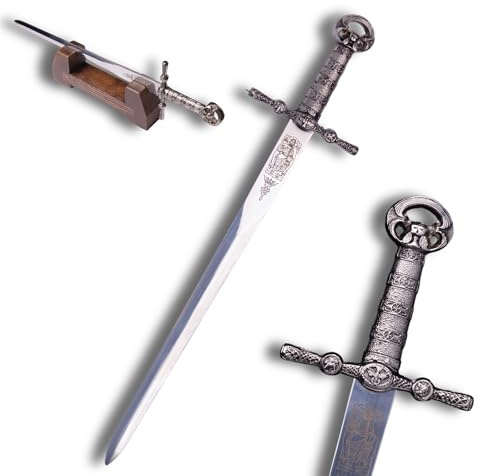 Brieföffner Mini Schwert Echt Metall Brieföffner Edel Historische Replik 27 cm mit Ständer (Templer G12)