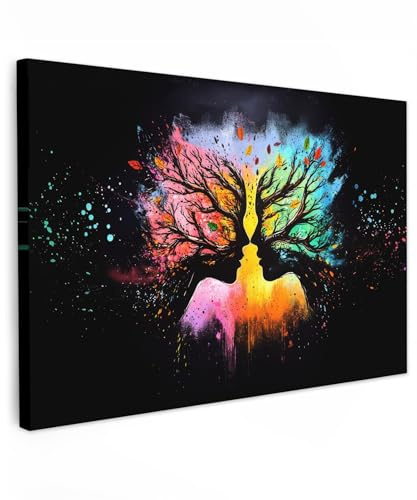 MuchoWow© Wandbilder Groß XXL Wohnzimmer Wanddeko Schlafzimmer Zimmerdeko | 120x80 cm - Wandgemälde Zimmer Deko auf Wand Dekoration Wall Art Gesichter - Silhouetten - Farbenfroh - Zweige