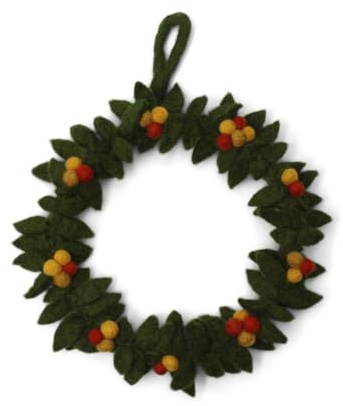 Én Gry & Sif Türkranz I Hand-Made & fair-Trade Kranz aus Filz, skandinavische Deko für Herbst Winter Weihnachten I grüner Herbstkranz mit bunten Beeren ⌀19cm