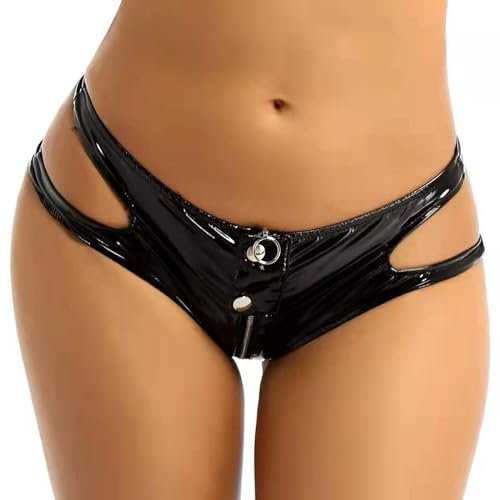 Generisch Slip hochglänzendem PVC- mit Reißverschluss Schlitz Transparenter Slip (Black, XXXL)