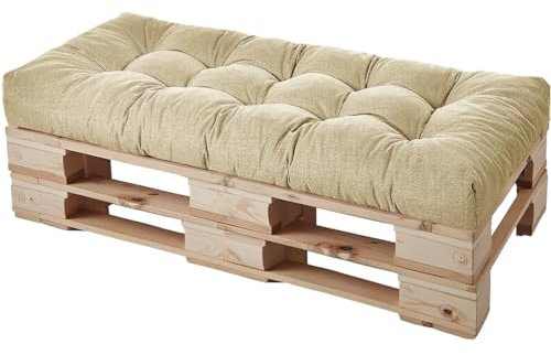 HJZPWB Tela de Lino Cojin Banco 8 cm de Grosor Cojines para Banco Estilo Capitoné Cojin para Banco Exterior Antideslizante Colchoneta Tumbona Grueso Cojin Sofa Exterior,Beige,180 * 60 * 8cm
